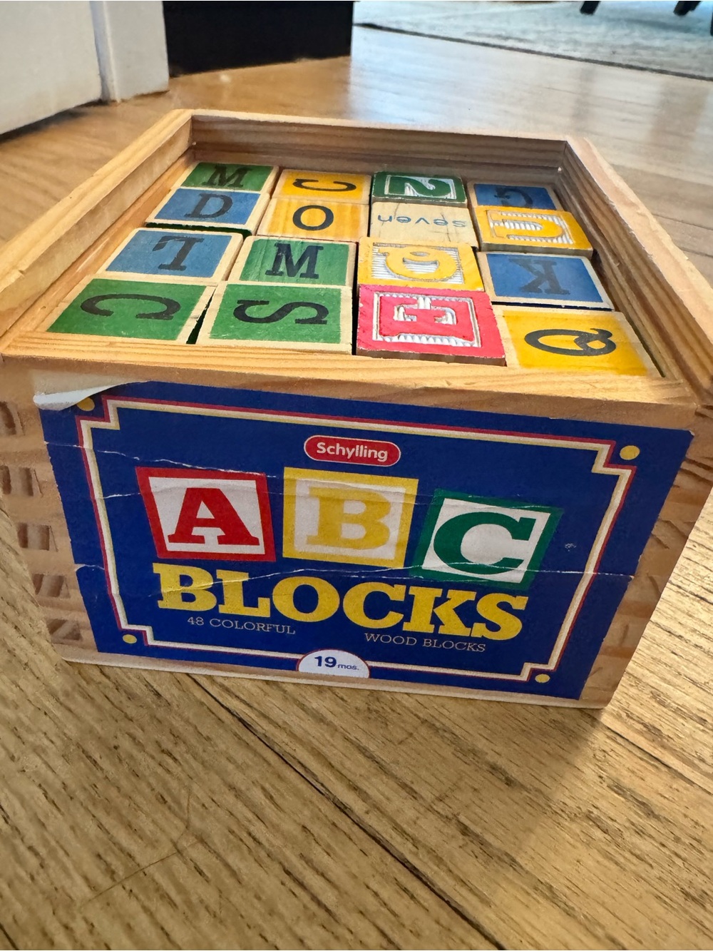 Large ABC Alphabet Wood blocks with wooden case Schylling ABC